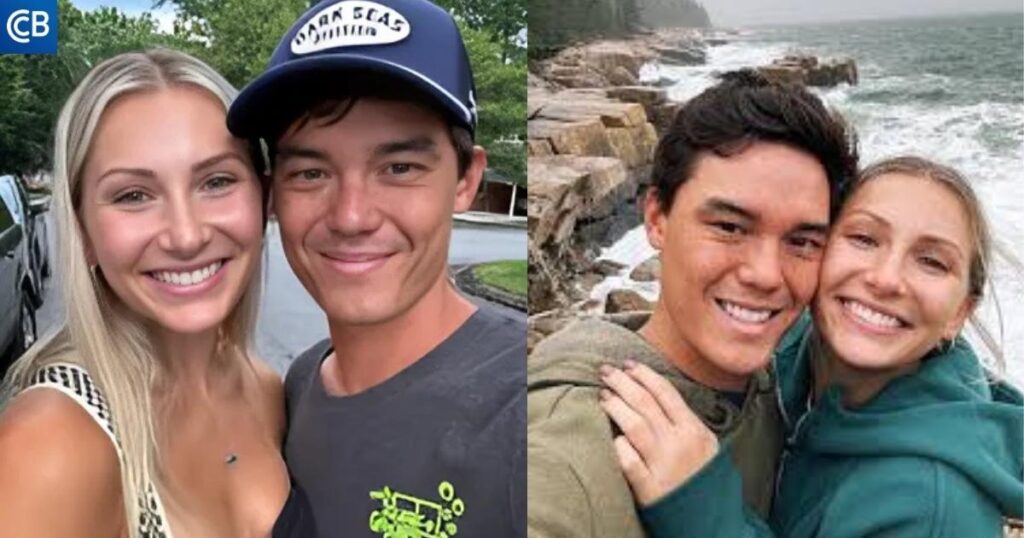 two pictures of a person smiling and another person in front of the ocean